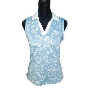 Laura Ashley Golf & Tennis Sleeveless Polo Tank Blue Floral Print Size XS